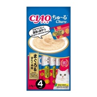 INABA CIAO крем-лакомство для кошек Churu пюре Тунец Магуро и морской гребешок, 14 г х 4 шт