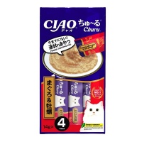 INABA CIAO крем-лакомство для кошек Churu пюре Тунец Магуро и устрица, 14 г х 4 шт