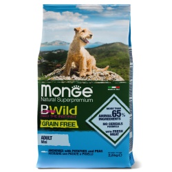 Monge Dog BWild GRAIN FREE Mini беззерновой корм из анчоуса с картофелем для взрослых собак мелких пород 2,5кг