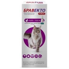 Бравекто Плюс капли на холку для кошек от 6,25 до 12,5 кг, 500 мг (1 пип/уп)