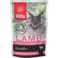 Blitz Sensitive пауч для кошек кусочки в желе Ягненок с индейкой, 24 шт