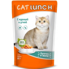 Cat Lunch пауч для кошек кусочки в желе Курица и Утка