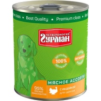 Четвероногий Гурман консервы для щенков Мясное ассорти с Индейкой